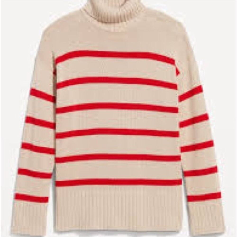 Old Navy Striped Turtleneck Sweater - Red and Camel